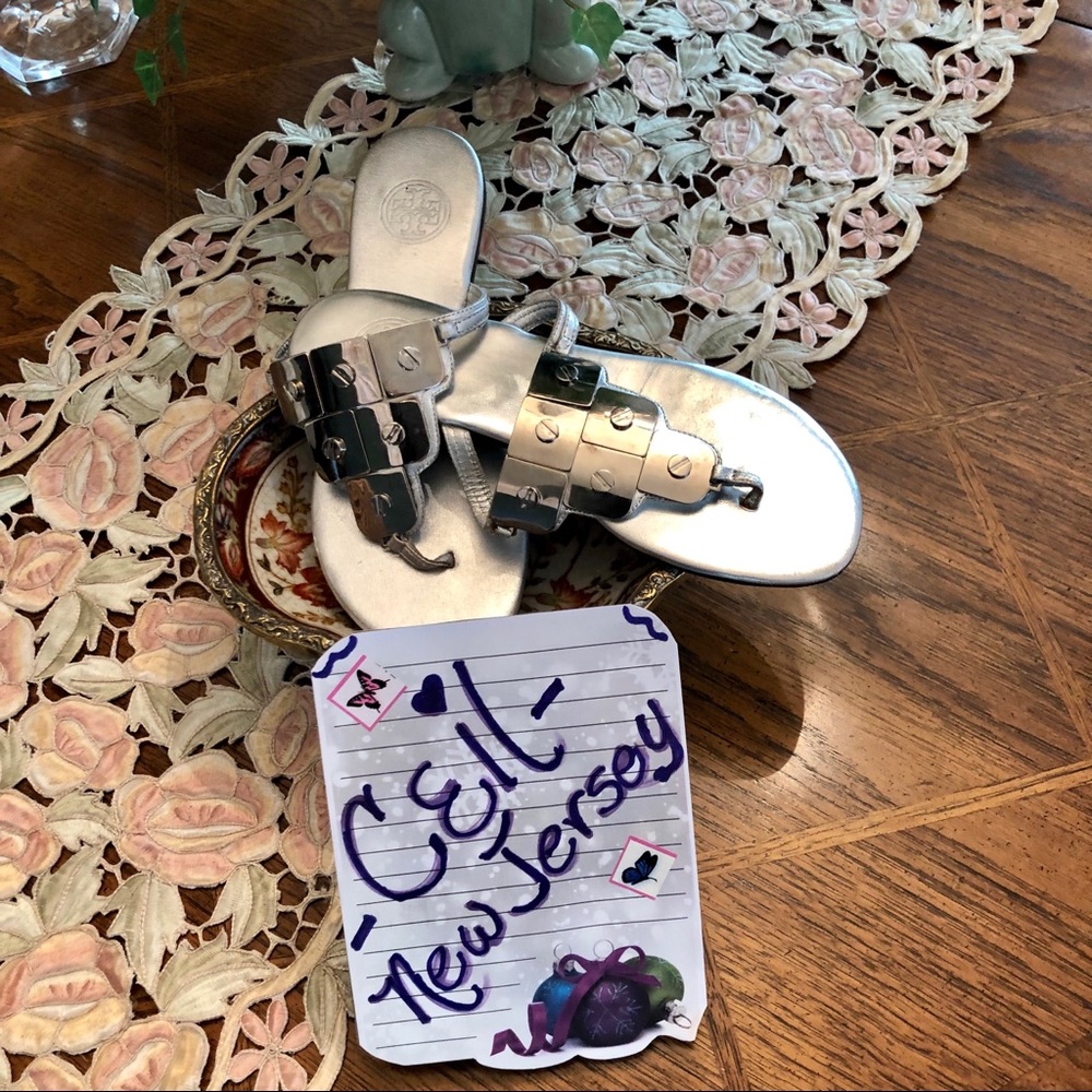 TORY BURCH SILVER SANDALS-
